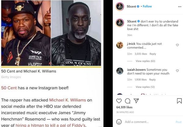 50 Cent Won't Back Off After Tasteless Joke About Michael K. Williams ...