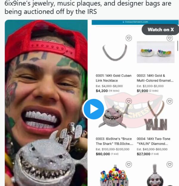 Tekashi 6ix9ine's IRS Auction Yields Surprising Results :: Hip-Hop Lately